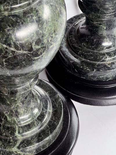 Pair Vintage Italian Baluster form Verde Antico Marble Lamps