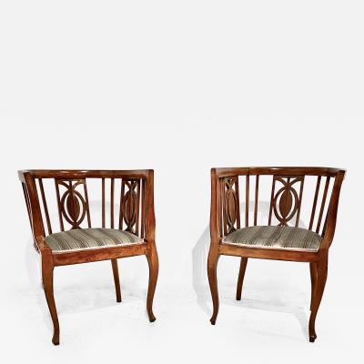 Pair Walnut Biedermeier Barrel Back Chairs