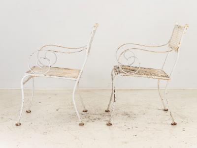 Pair White Painted Metal Garden Chairs American mid 20th Century