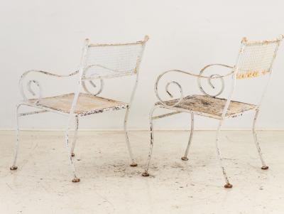 Pair White Painted Metal Garden Chairs American mid 20th Century