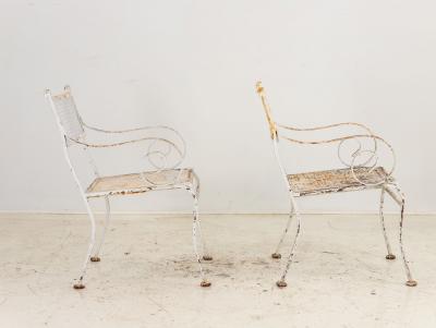 Pair White Painted Metal Garden Chairs American mid 20th Century