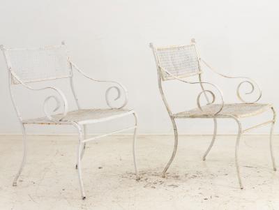 Pair White Painted Metal Garden Chairs American mid 20th Century