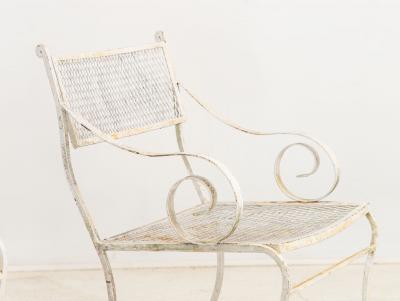 Pair White Painted Metal Garden Chairs American mid 20th Century