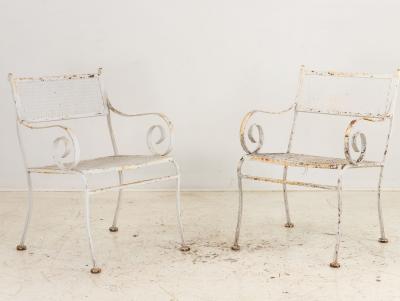 Pair White Painted Metal Garden Chairs American mid 20th Century