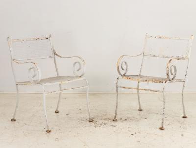 Pair White Painted Metal Garden Chairs American mid 20th Century