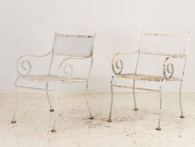 Pair White Painted Metal Garden Chairs American mid 20th Century