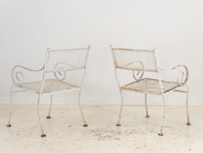 Pair White Painted Metal Garden Chairs American mid 20th Century