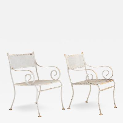 Pair White Painted Metal Garden Chairs American mid 20th Century