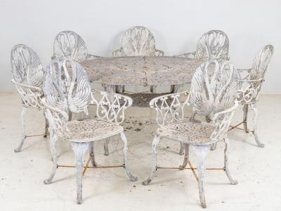 Pair White Painted Swan Back Aluminum Garden Armchairs Sweden 1960s