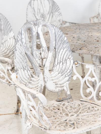 Pair White Painted Swan Back Aluminum Garden Armchairs Sweden 1960s