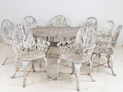 Pair White Painted Swan Back Aluminum Garden Armchairs Sweden 1960s