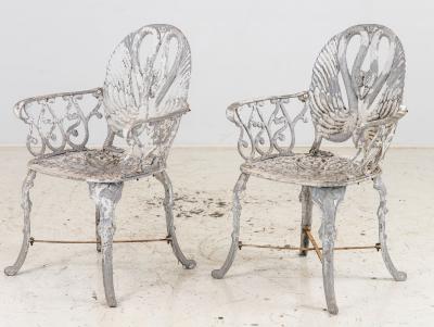 Pair White Painted Swan Back Aluminum Garden Armchairs Sweden 1960s