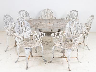 Pair White Painted Swan Back Aluminum Garden Armchairs Sweden 1960s