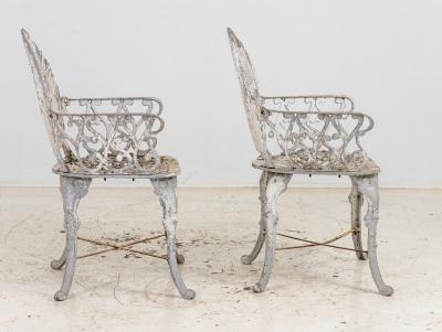 Pair White Painted Swan Back Aluminum Garden Armchairs Sweden 1960s