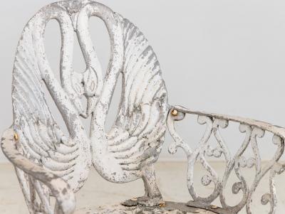 Pair White Painted Swan Back Aluminum Garden Armchairs Sweden 1960s