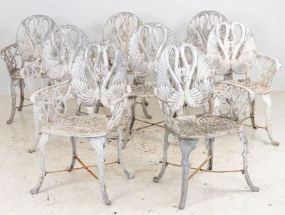 Pair White Painted Swan Back Aluminum Garden Armchairs Sweden 1960s