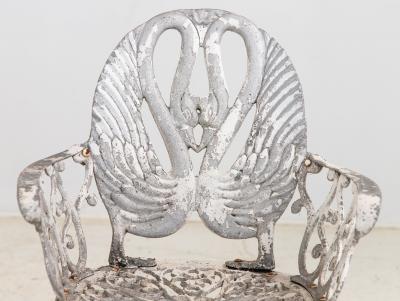 Pair White Painted Swan Back Aluminum Garden Armchairs Sweden 1960s