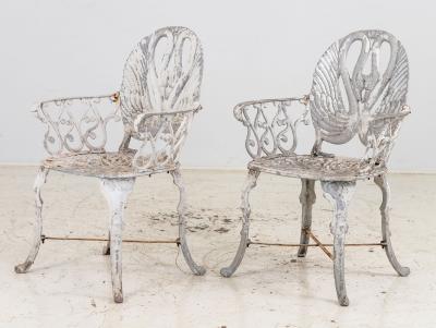 Pair White Painted Swan Back Aluminum Garden Armchairs Sweden 1960s