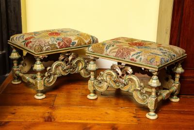 Pair William Mary Japanned Benches