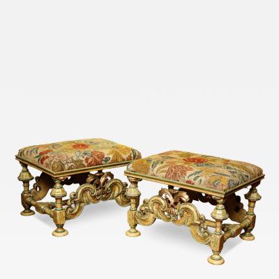 Pair William Mary Japanned Benches