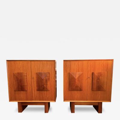 Pair diamond fronted maple wood cabinets