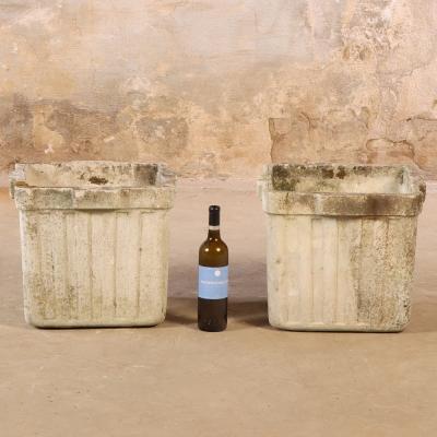 Pair of 14 Square Ribbed Garden Planters