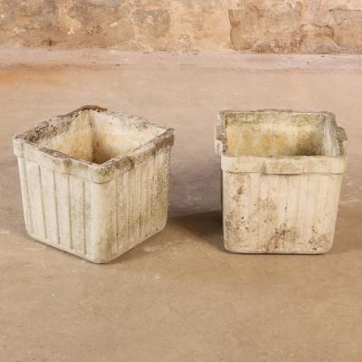 Pair of 14 Square Ribbed Garden Planters