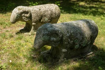 Pair of 16th Century Korean Granite Ram Garden Sculptures
