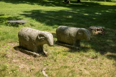 Pair of 16th Century Korean Granite Ram Garden Sculptures