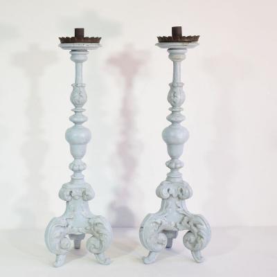 Pair of 17 18th Century Italian Carved Wooden Baroque Candleholders