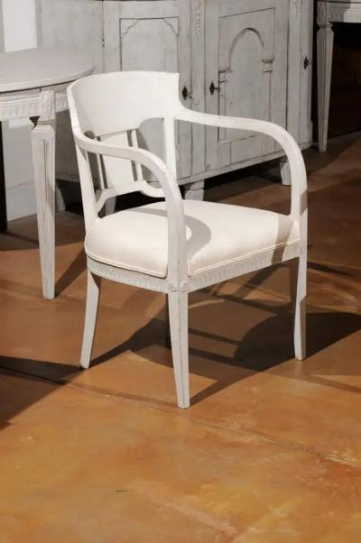 Pair of 1870s Swedish Painted Wood Neoclassical Style Upholstered Armchairs