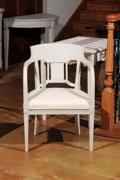 Pair of 1870s Swedish Painted Wood Neoclassical Style Upholstered Armchairs