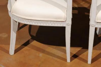 Pair of 1870s Swedish Painted Wood Neoclassical Style Upholstered Armchairs