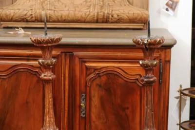 Pair of 1890s Grand Scale French Painted Candlesticks with Distressed Patina
