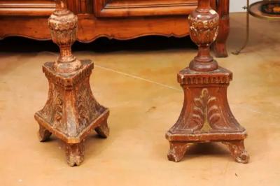 Pair of 1890s Grand Scale French Painted Candlesticks with Distressed Patina