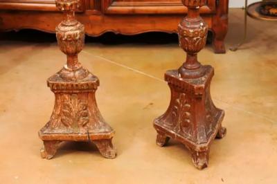 Pair of 1890s Grand Scale French Painted Candlesticks with Distressed Patina