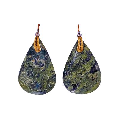 Pair of 18K green Agate and Diamond drop Earrings