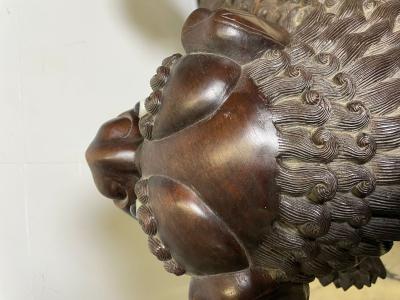 Pair of 18th 19th Century Solid Teak Foo Dogs Opposing Statuary 