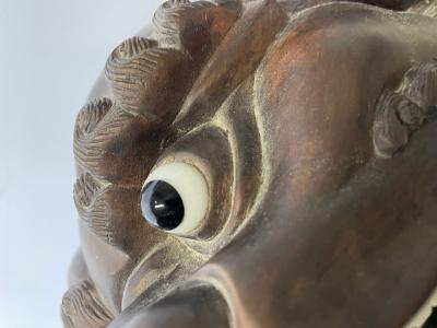 Pair of 18th 19th Century Solid Teak Foo Dogs Opposing Statuary 