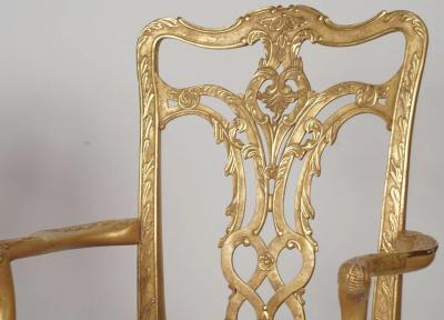 Pair of 18th C Style Chippendale Giltwood Fauteuil Arm Chairs