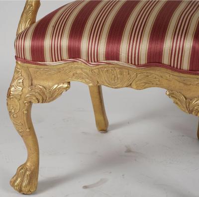 Pair of 18th C Style Chippendale Giltwood Fauteuil Arm Chairs