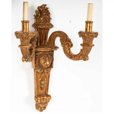Pair of 18th C Style Italian Giltwood Regency Light Wall Sconces