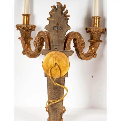 Pair of 18th C Style Italian Giltwood Regency Light Wall Sconces
