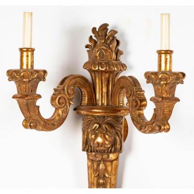 Pair of 18th C Style Italian Giltwood Regency Light Wall Sconces