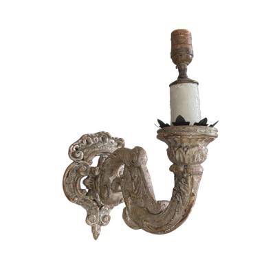 Pair of 18th C Style Louis XV White Gold Giltwood Wall Light Sconces