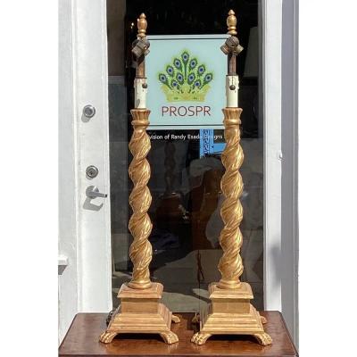 Pair of 18th C Style Solomonian Giltwood Table Lamps