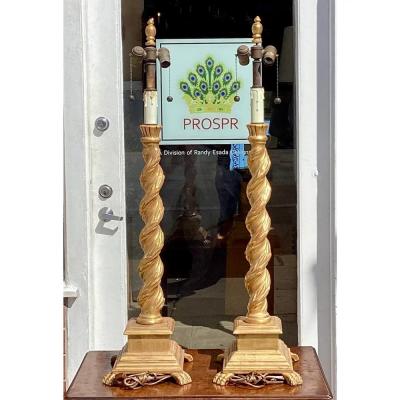Pair of 18th C Style Solomonian Giltwood Table Lamps