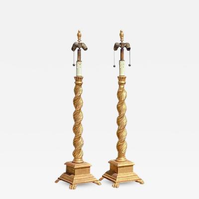 Pair of 18th C Style Solomonian Giltwood Table Lamps