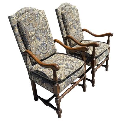 Pair of 18th C Style Spanish Colonial Armchairs W Ralph Lauren Paisley Fabric