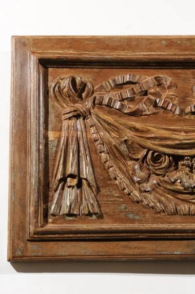 Pair of 18th Century Architectural Panels with Swags Hand Carved in Low Relief